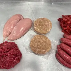 meat on steel counter top